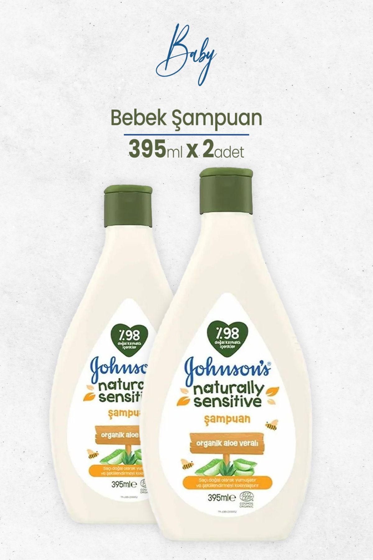 Johnson's Naturally Sensitive Aloe Veralı Bebek Şampuanı 395ml X 2 Adet