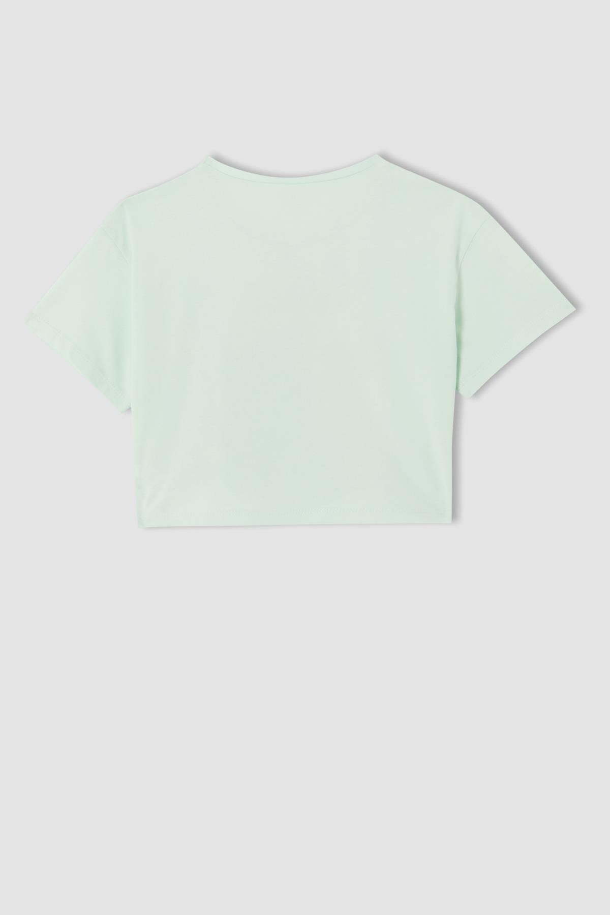 Defacto Kız Çocuk Relax Fit Dokunmatik Işıklı Crop Kısa Kollu Tişört