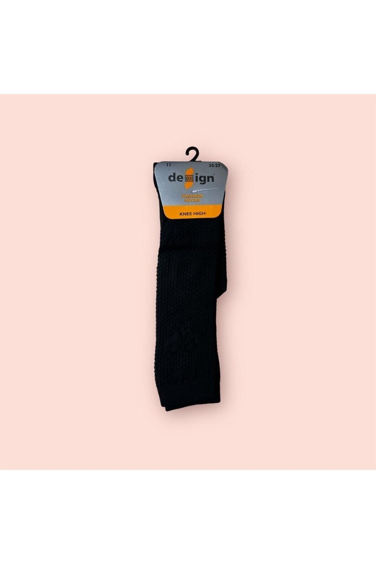 Design Socks Kız Çocuk Siyah Kabartmalı Desenli Dizaltı Çorap