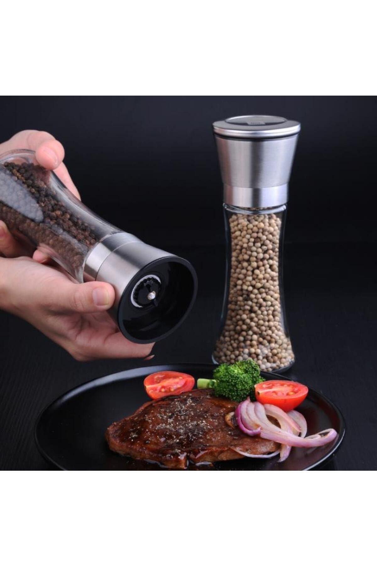 Rossel Premium Ayarlanabilir Tuz-Karabiber Değirmeni Seramik Bıçaklı Paslanmaz Çelik Başlıklı 180 ml