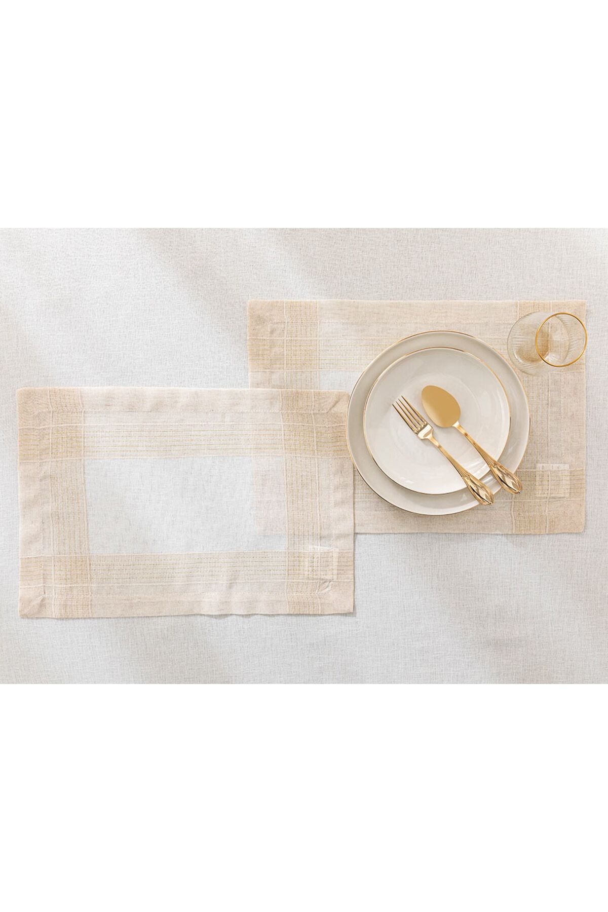 English Home Shiny Linen Polyester 2'li Amerikan Servis 35x50 Cm Gold
