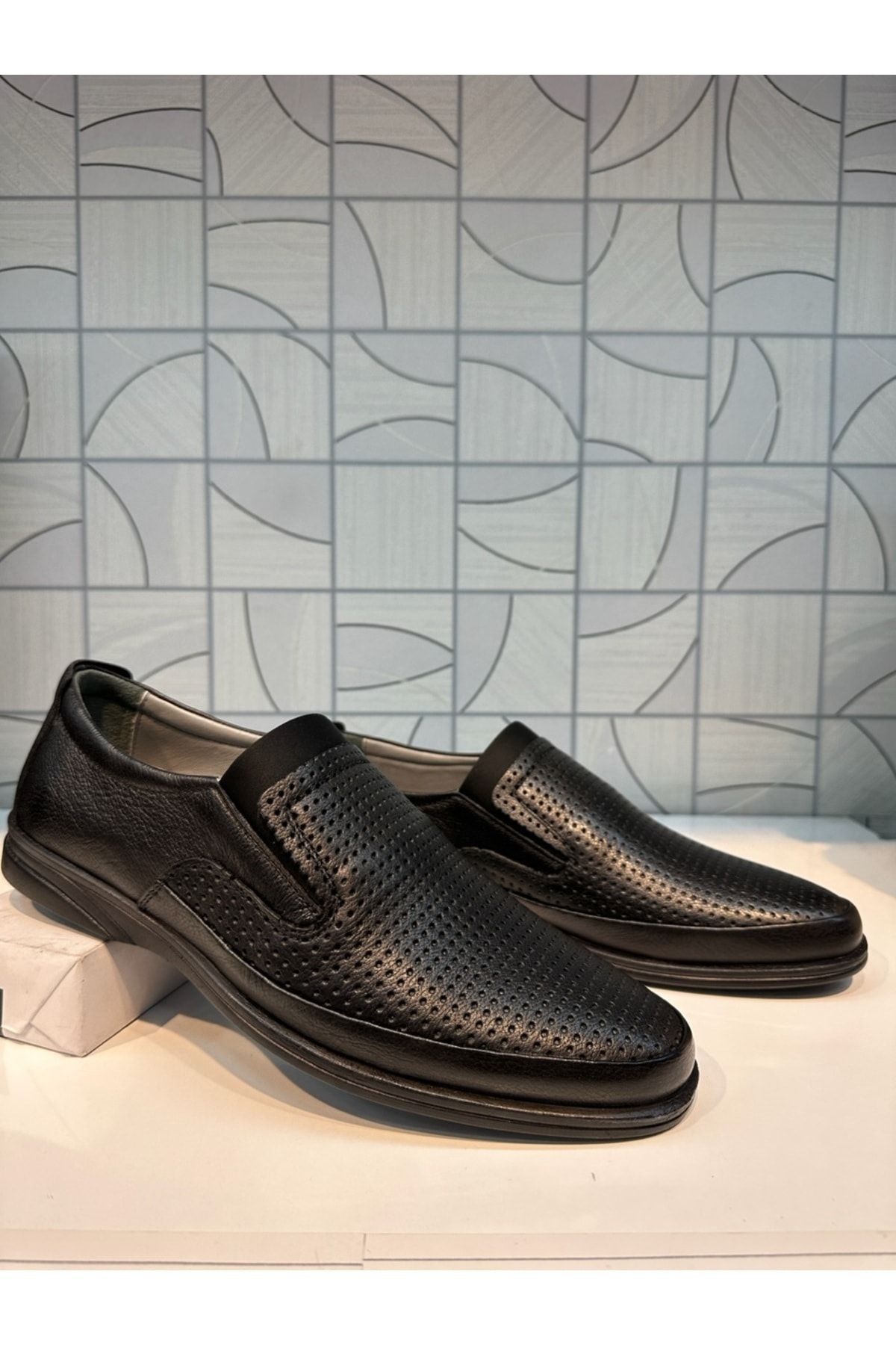 Anıl Ayakkabı Bemsa 2023 Siyah Erkek Hakiki Deri Baskı Detay Ortopedi Günlük Rahat Hafif Ayakkabı