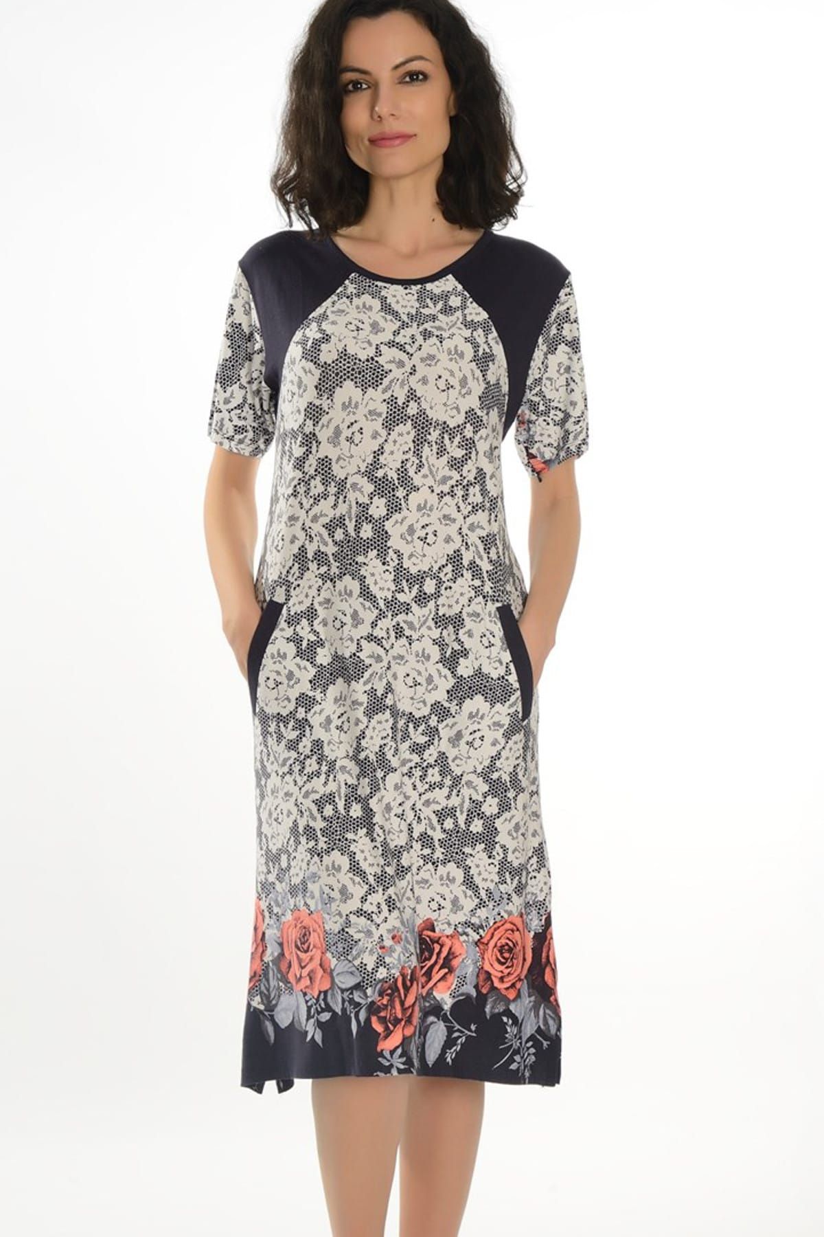 Dükkan Moda Kadın Çok Renkli Büyük Beden Çiçek Desenli Elbise C1067030