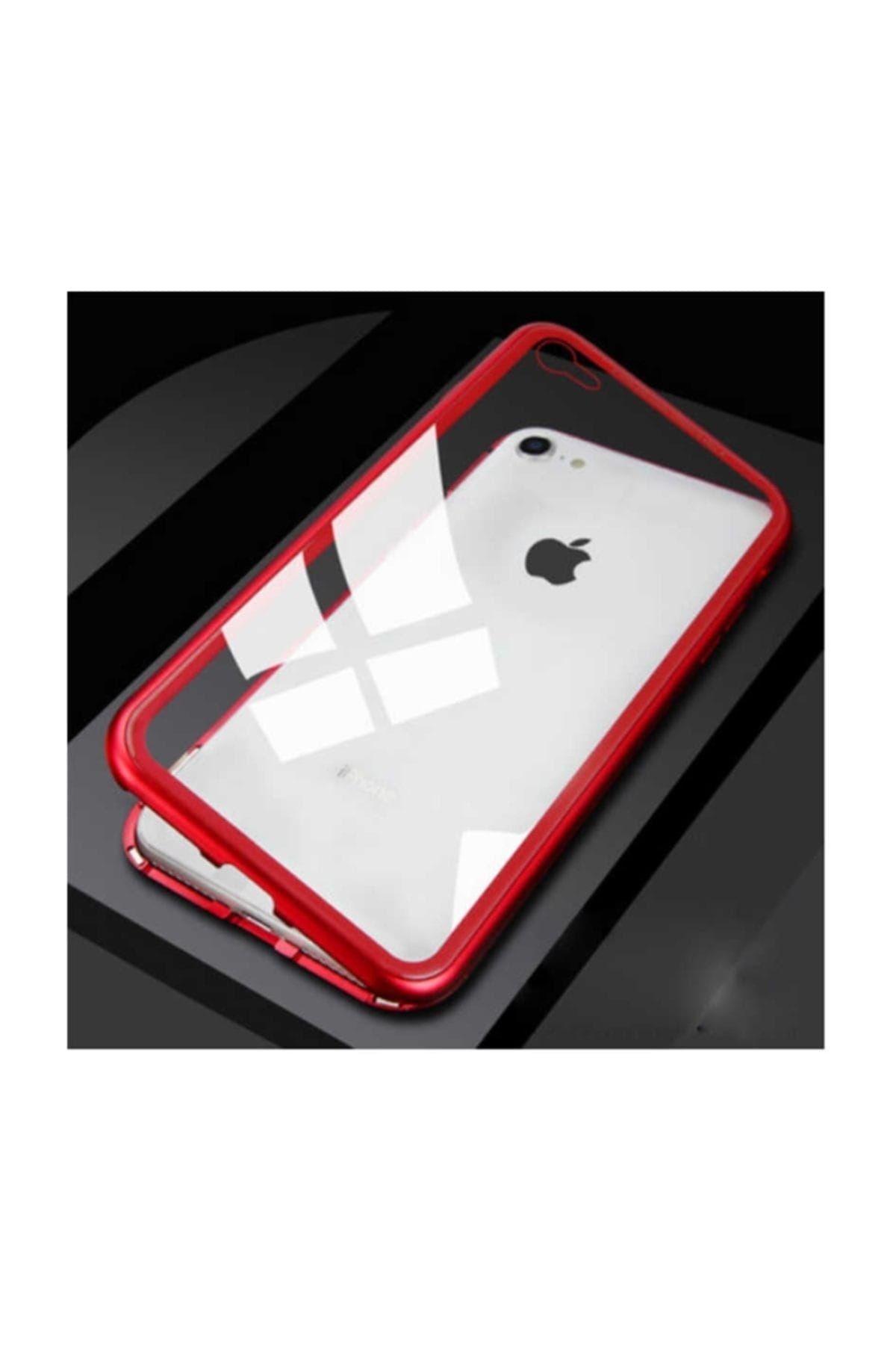 Edelfalke Apple iPhone 7 Kılıf Devrim Mıknatıslı Cam Kapak Kırmızı