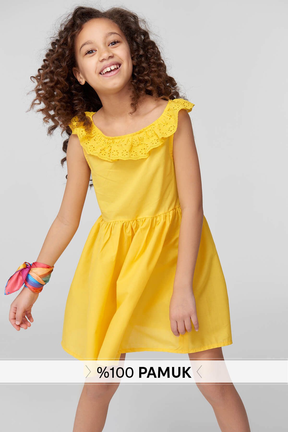 TRENDYOLKIDS Sarı Güpürlü Kız Çocuk Elbise TKDSS18YJ0004