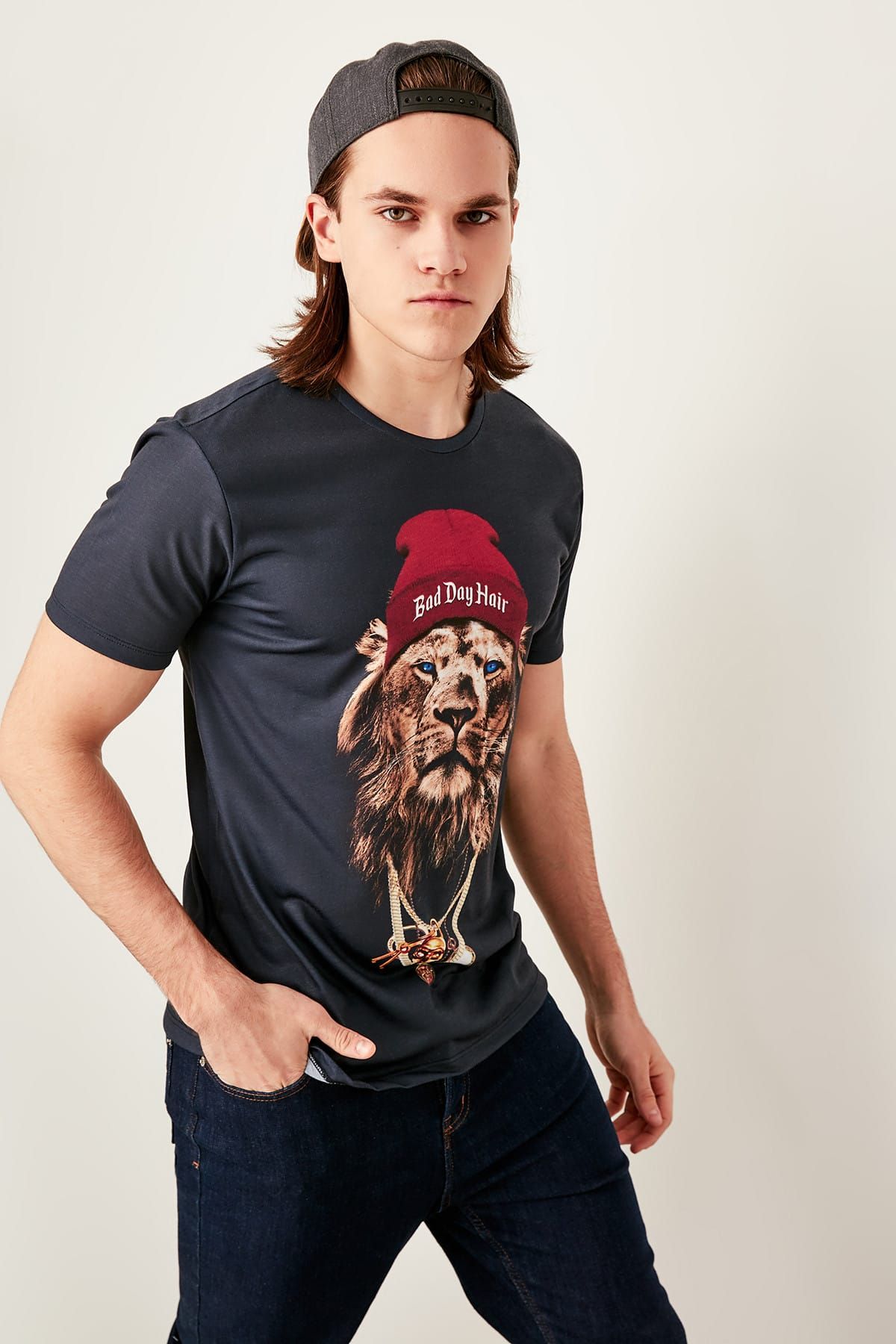 TRENDYOL MAN Lacivert Erkek Digital Baskılı T-shirt TMNSS19TX0025