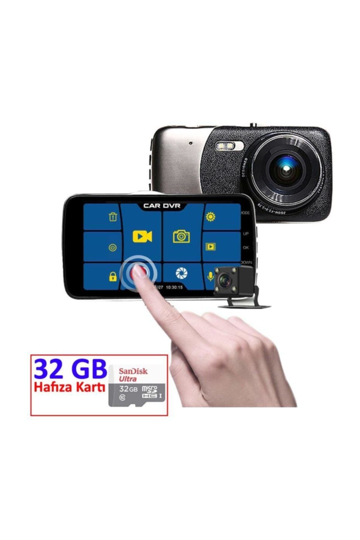 Novatek Dokunmatik Ekran Çift Araç Kamera T90+32 GB Hafıza Kartı