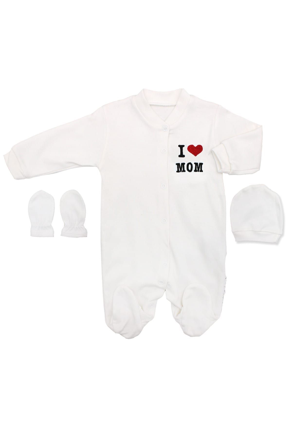 Necix's Bebe I Love Mom Beyaz 3'Lü Bebek Tulumu K2755