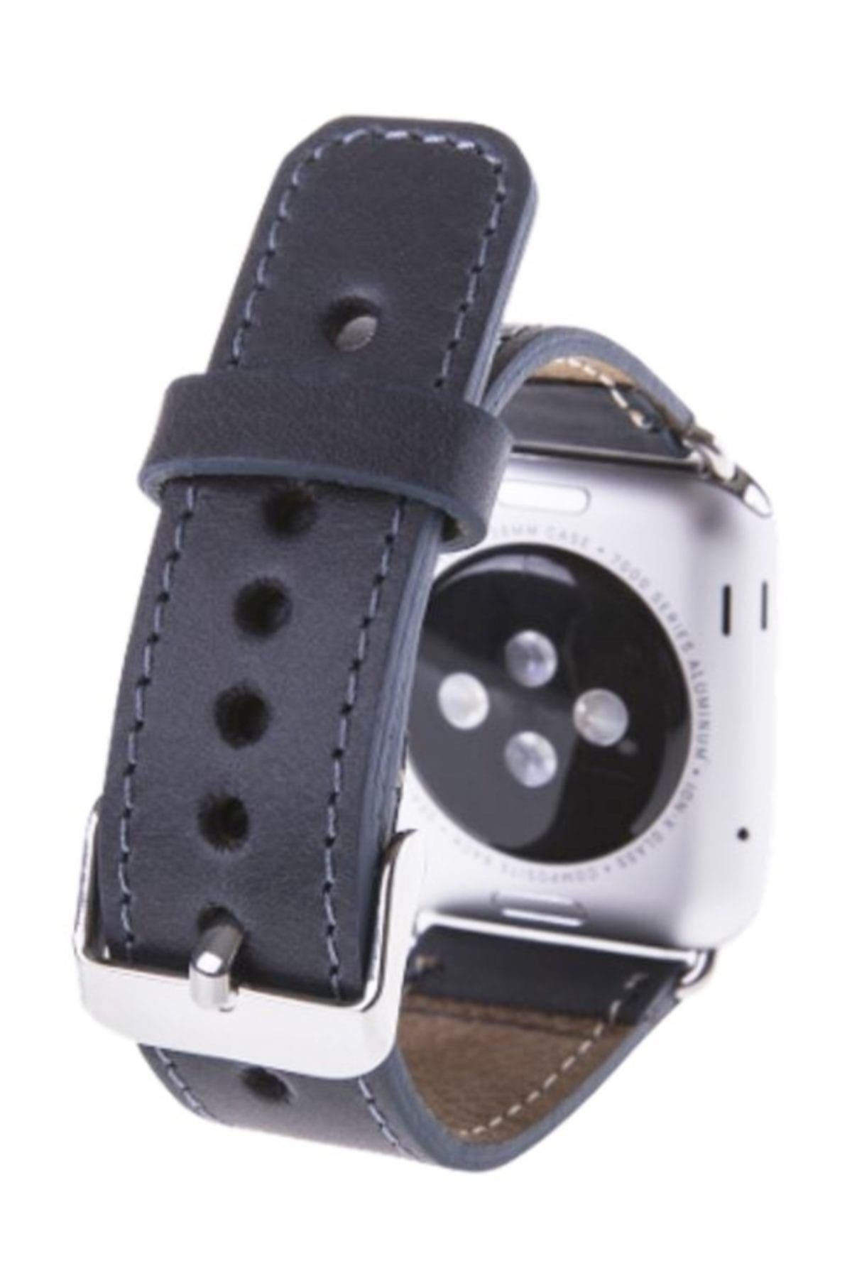 Burkley Apple Watch CZ01 Lacivert Gerçek Deri Kordon (38 mm)