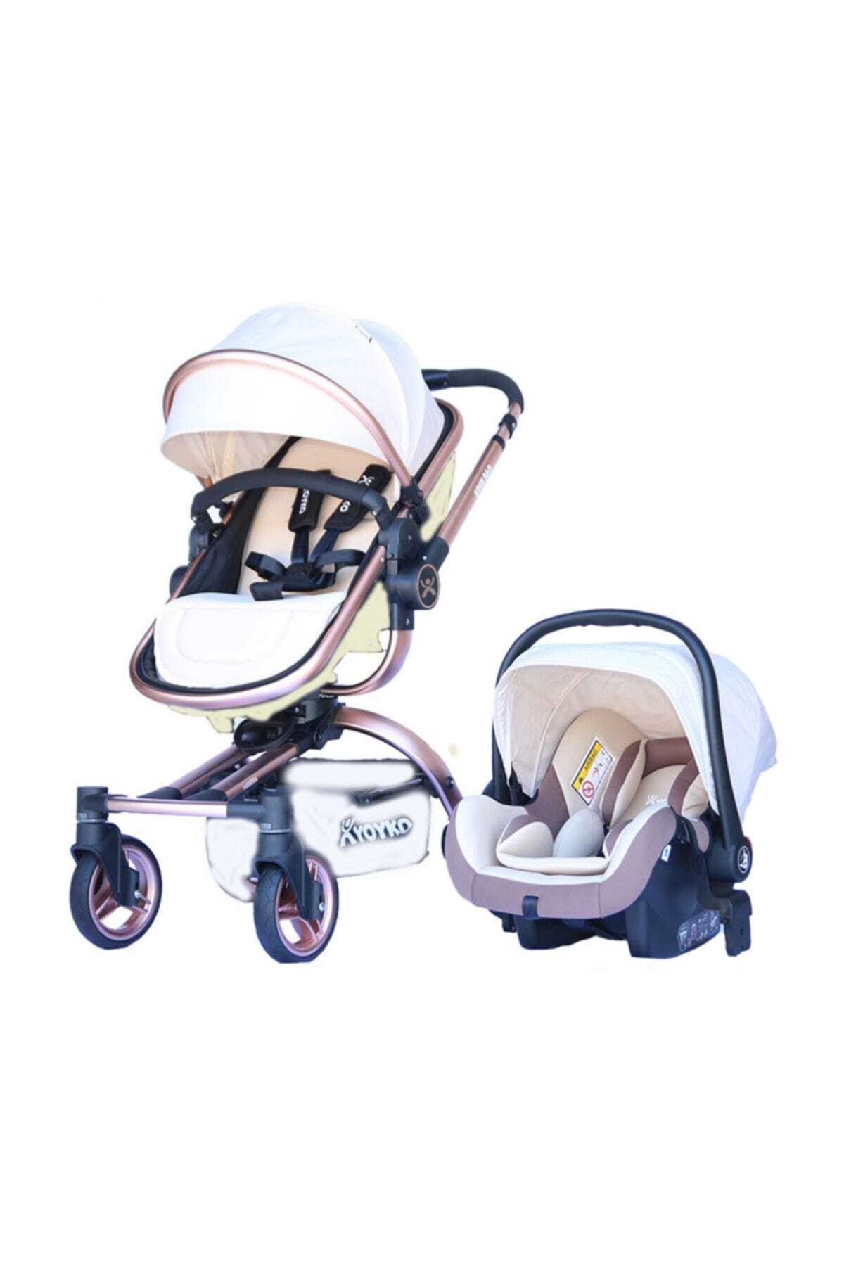 Yoyko 360 Derece Dönebilen Bebek Arabası 3 İn 1 Bej Rose