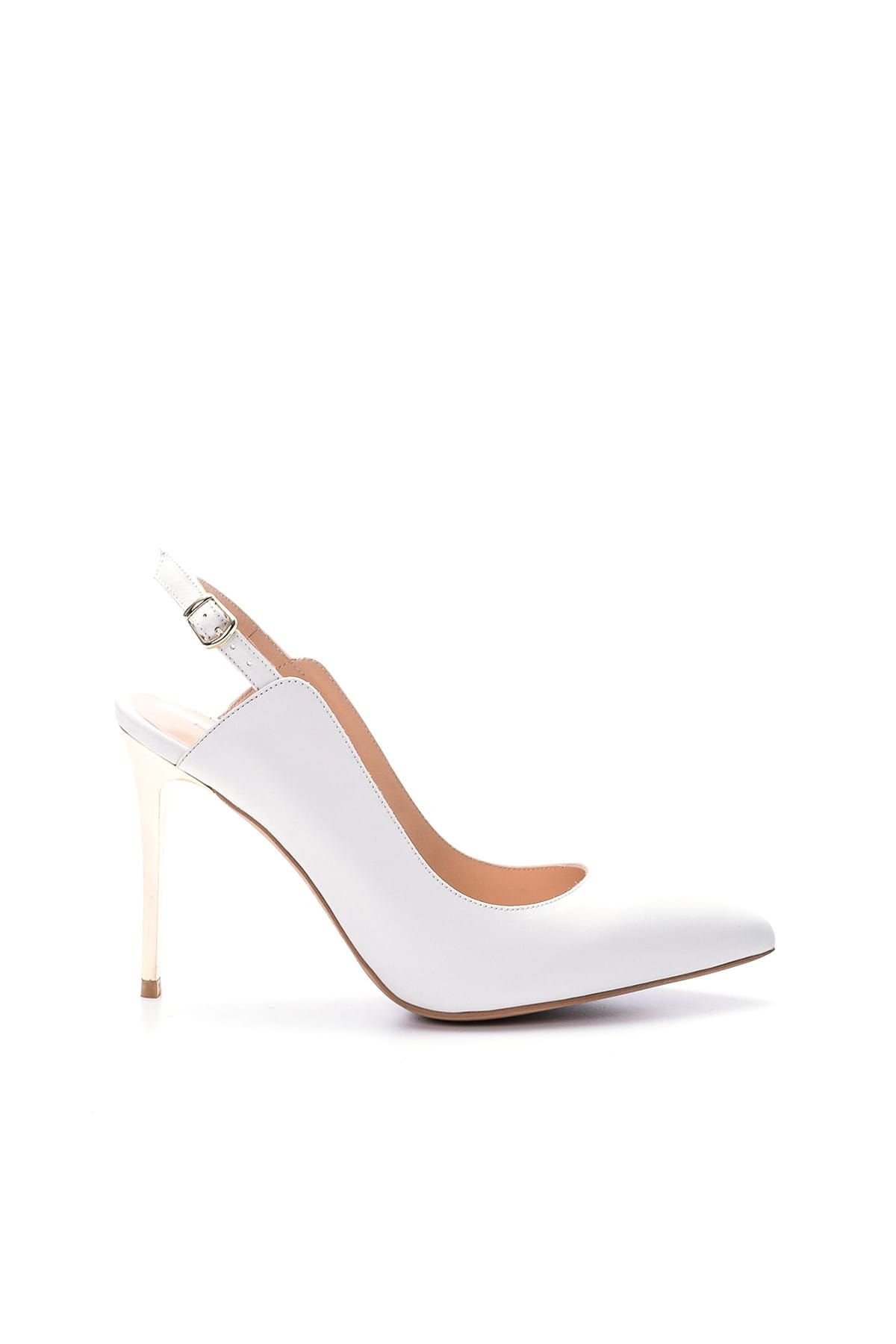 Derimod Hakiki Deri Beyaz Kadın Klasik Topuklu Ayakkabı