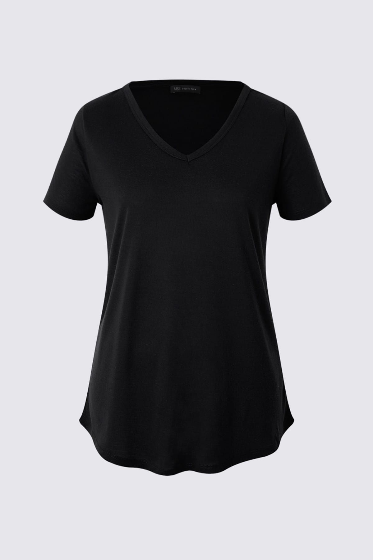 Marks & Spencer Kadın Siyah Kısa Kollu V Yaka T-shirt T41001270H