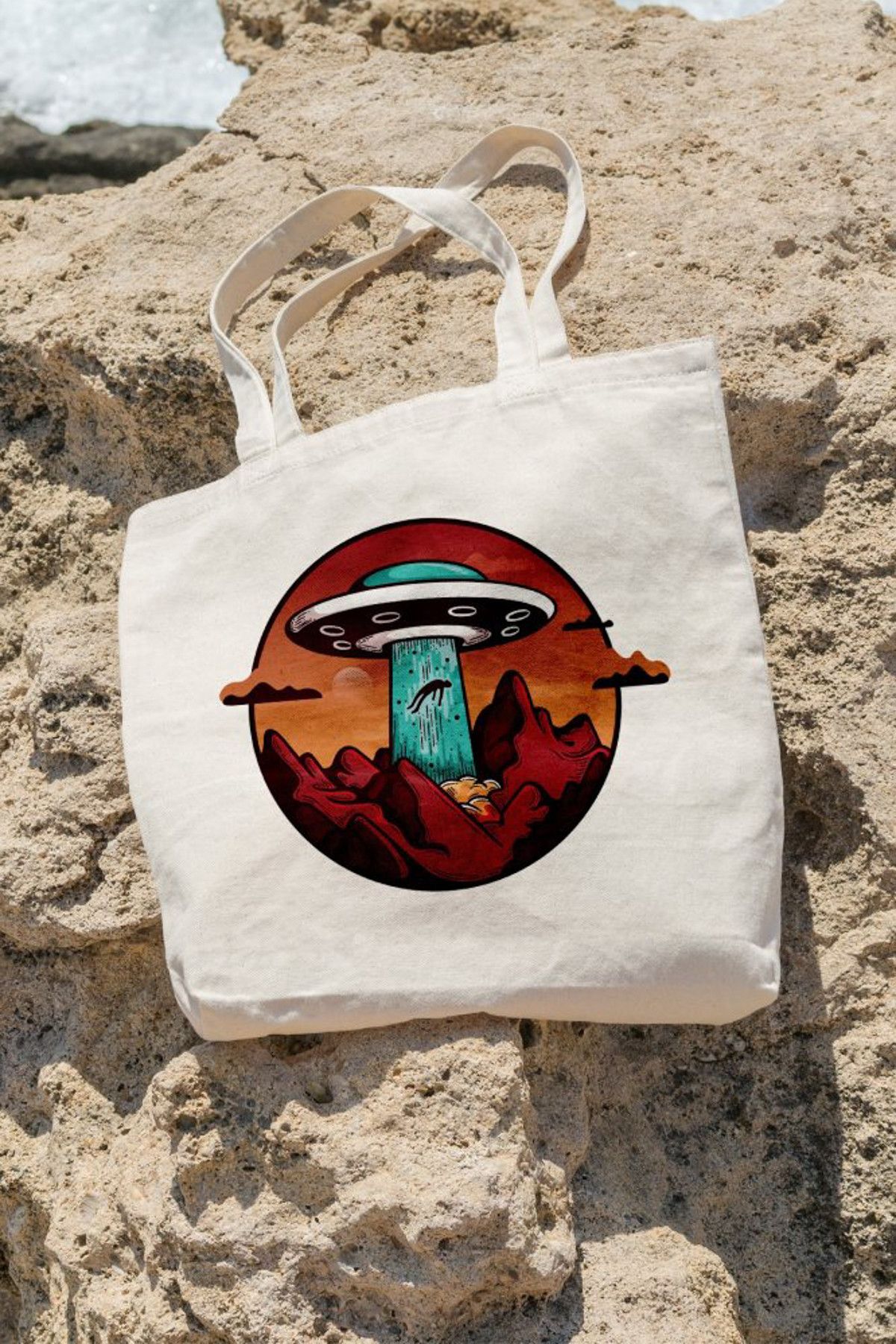 Angemiel Bag İnsan Kaçıran Ufo Alışveriş Plaj Bez Çanta