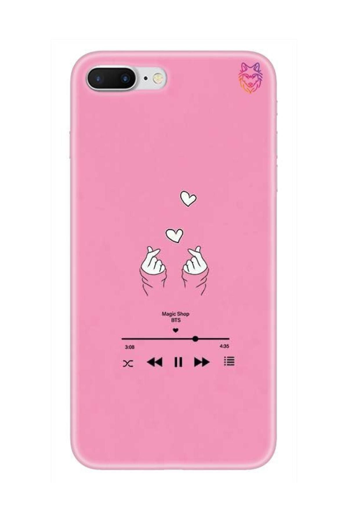 Wolf Dizayn iPhone 7 Plus Pembe Silikon Kılıf -Music BTS