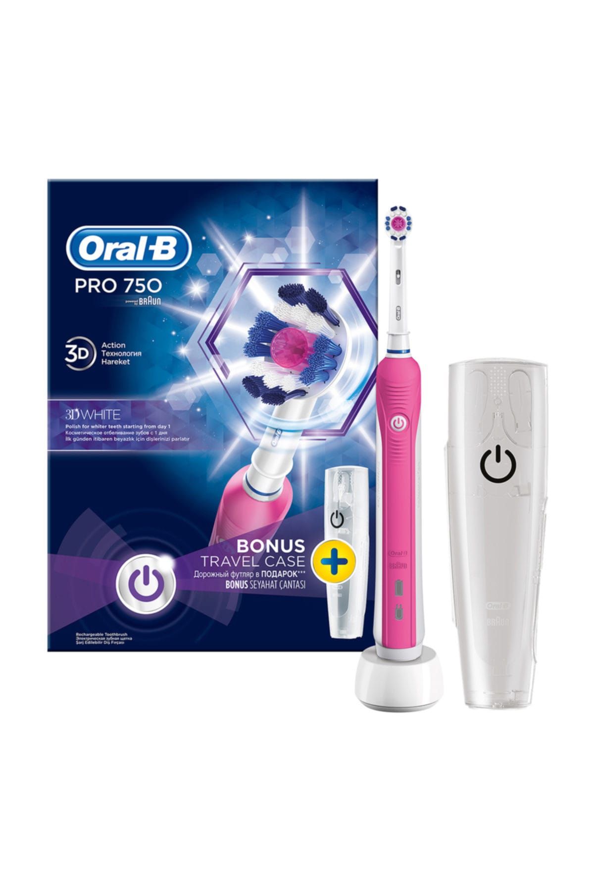 Oral-B Pro 750 Pembe Şarj Edilebilir Diş Fırçası Seyahat Kutusu