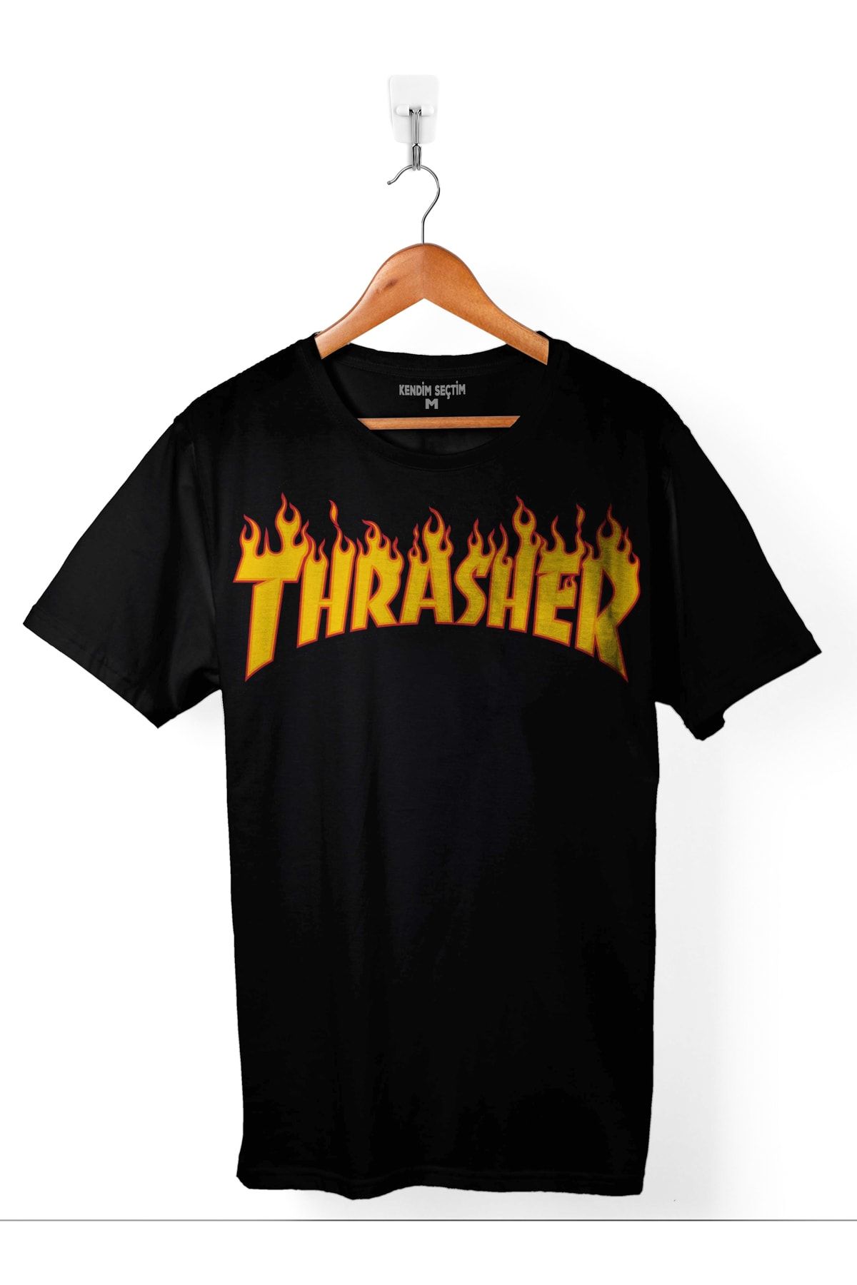 Kendim Seçtim Trasher Logo Flame Blaze Skateboard Hıp Hop Erkek Tişört