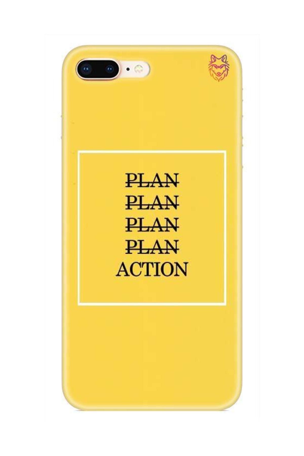Wolf Dizayn iPhone 8 Plus Sarı Silikon Kılıf - Action