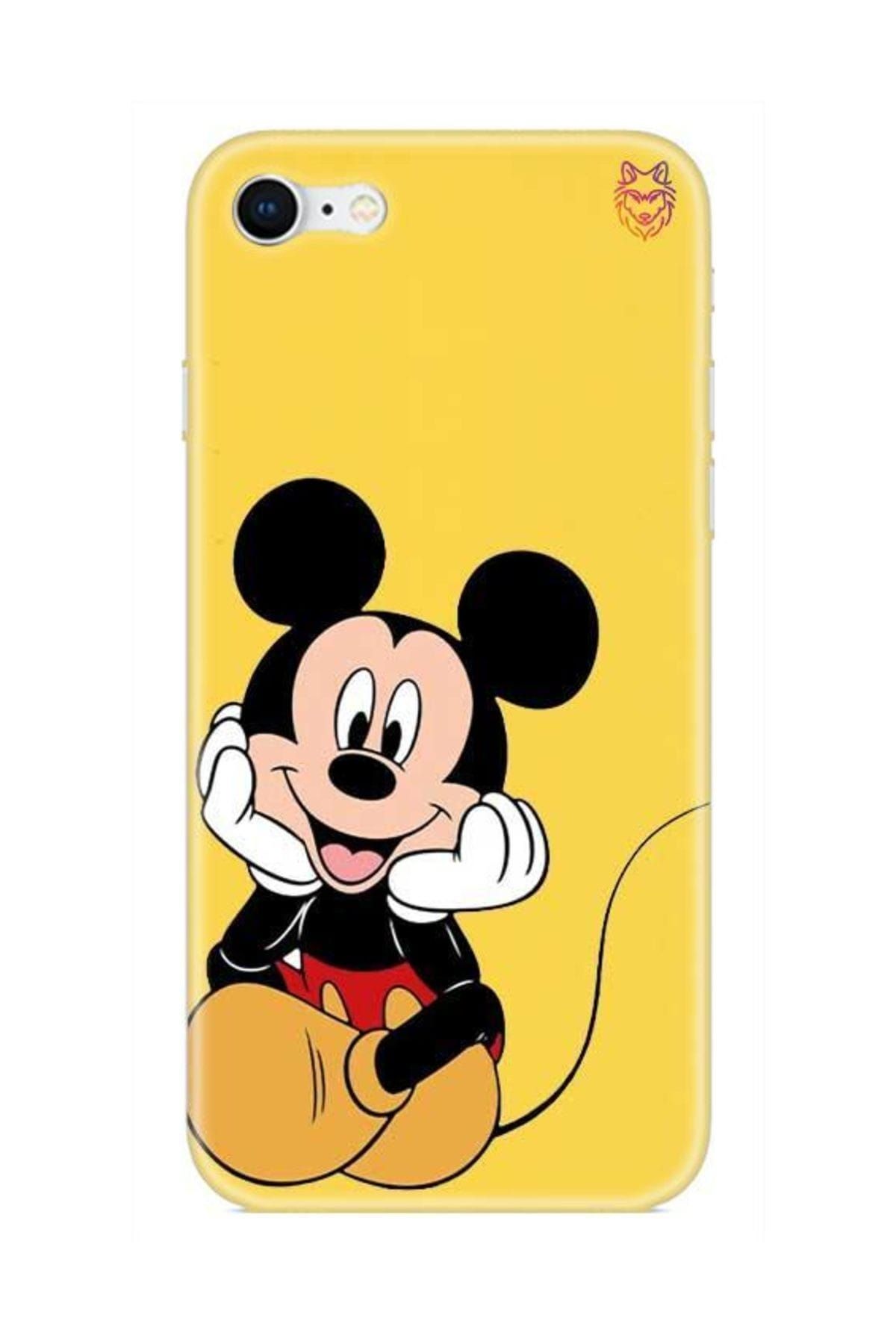 Wolf Dizayn iPhone 8 Sarı Silikon Kılıf -Mickey Mouse