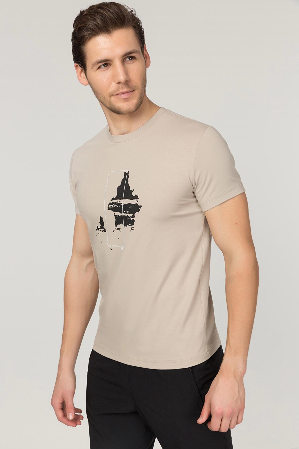 bilcee Krem Pamuklu Erkek T-Shirt FS-1682