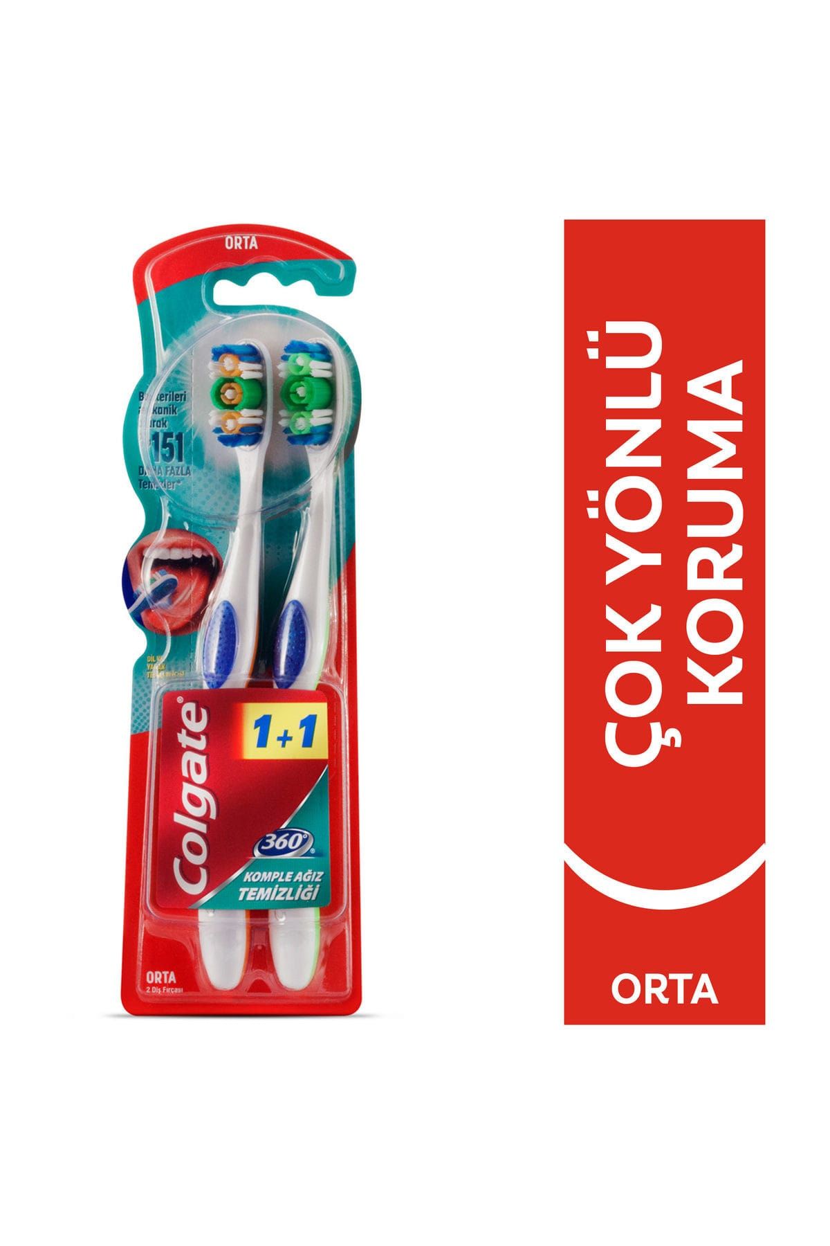 Colgate 360 Komple Ağız Temizliği Orta 1+1 Diş Fırçası