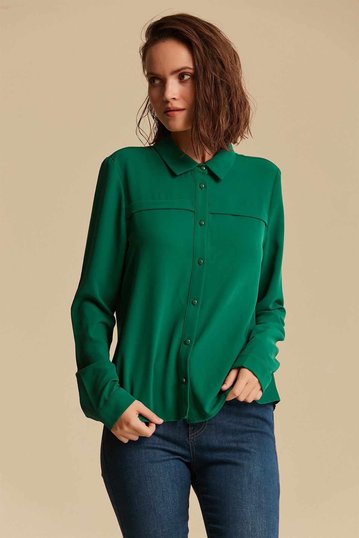 Nihan Kadın Yeşil Gömlek 9A4040