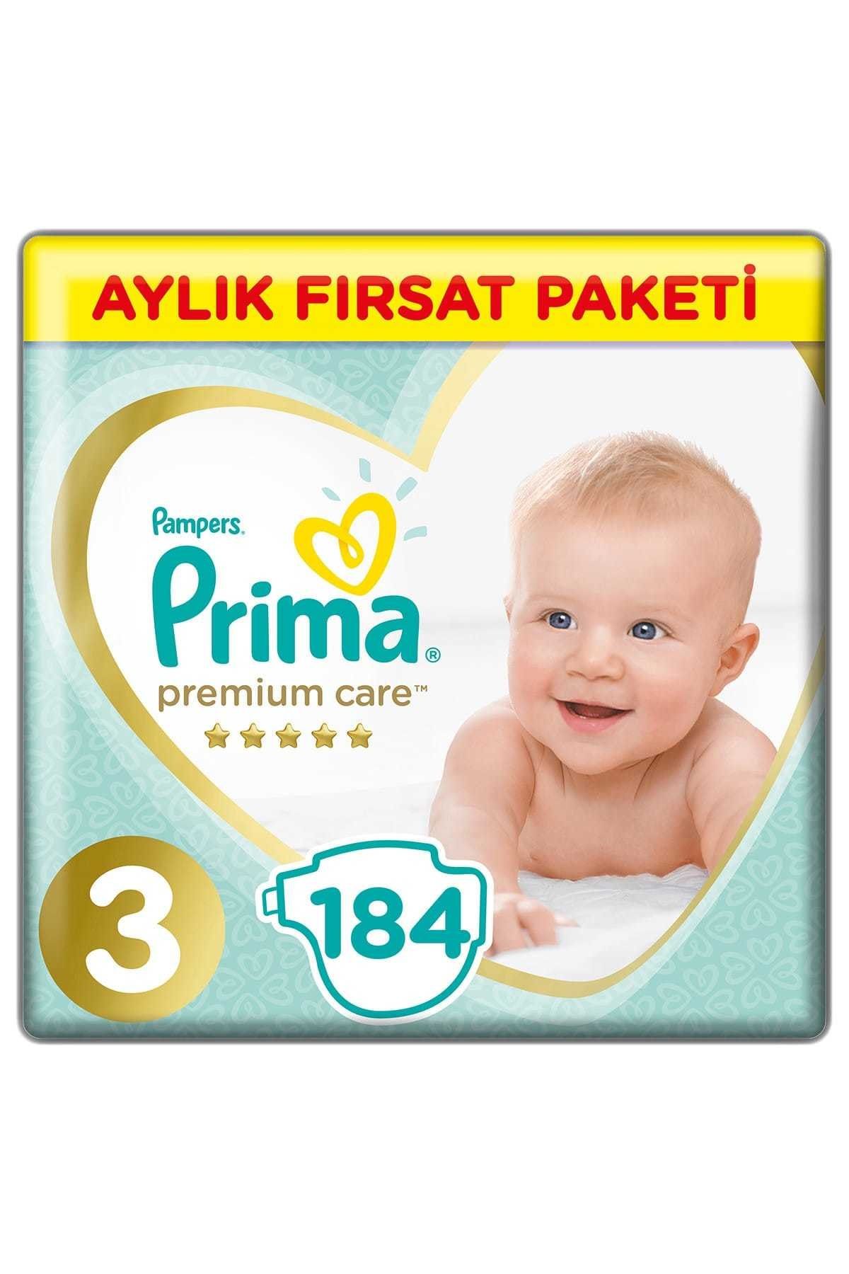 Prima Bebek Bezi Premium Care  3 Beden  184 Adet Aylık Fırsat Paketi