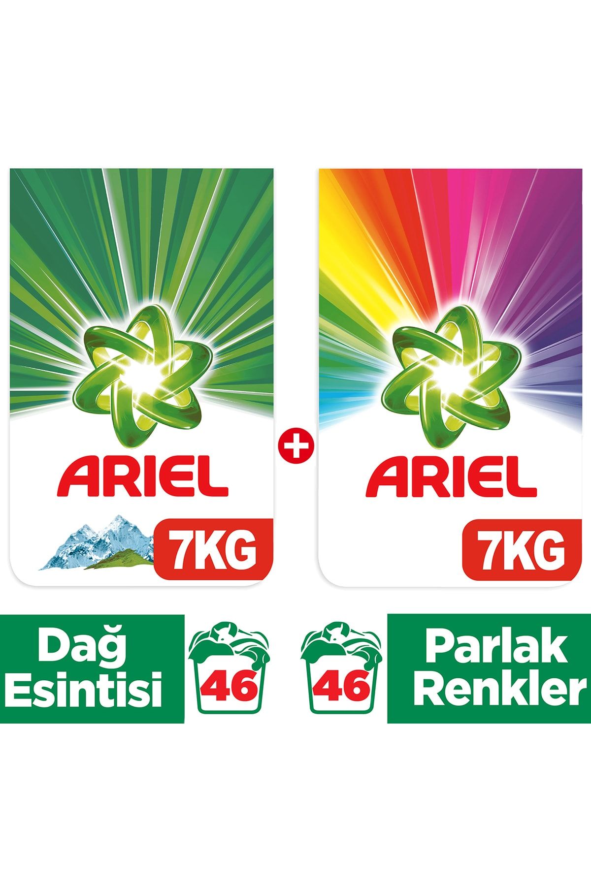 Ariel Toz Çamaşır Deterjanı 7 Kg Dağ Esintisi + 7 Kg Parlak Renkler (14 Kg)