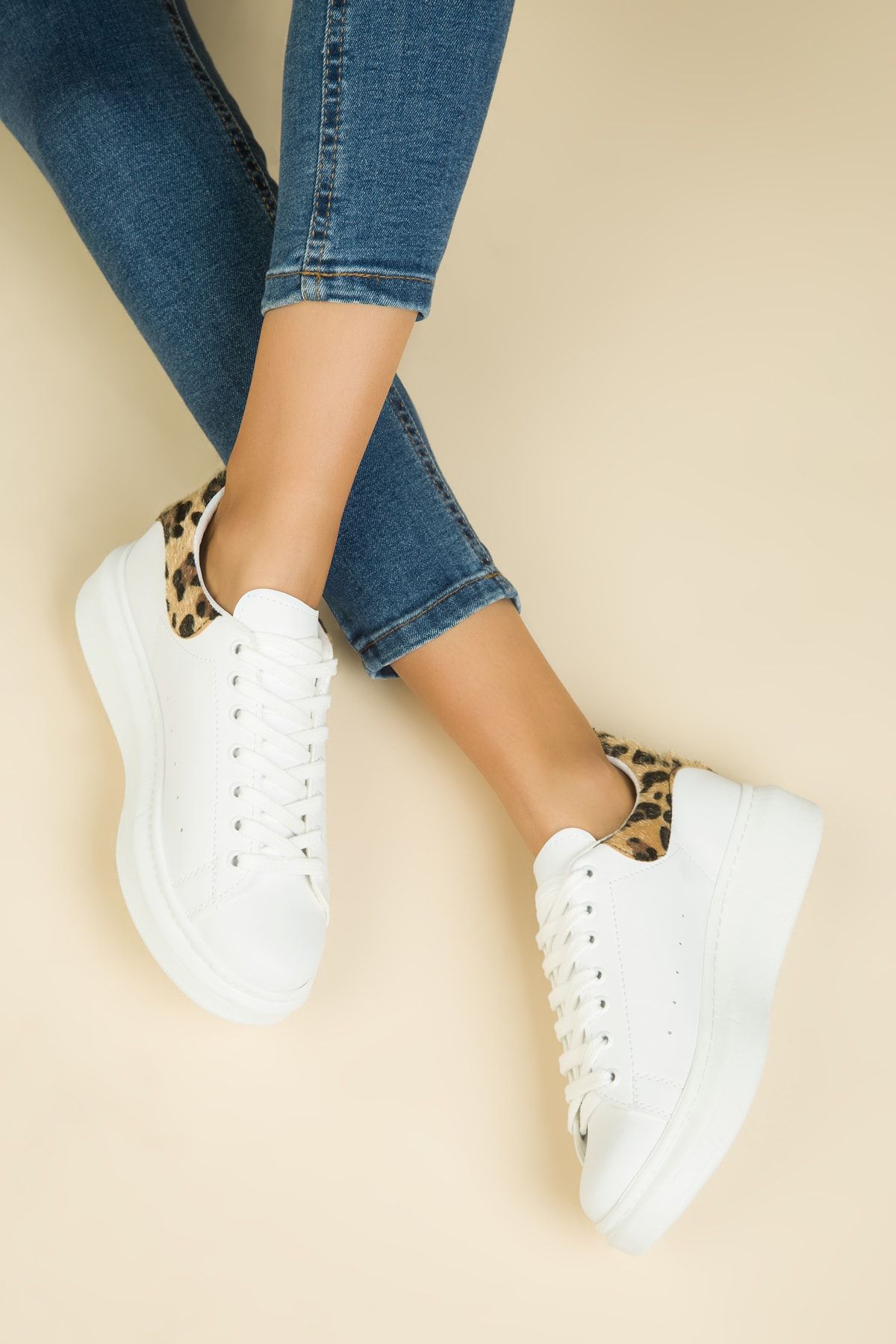 SOHO Beyaz-Leopar Kadın Sneaker 13852