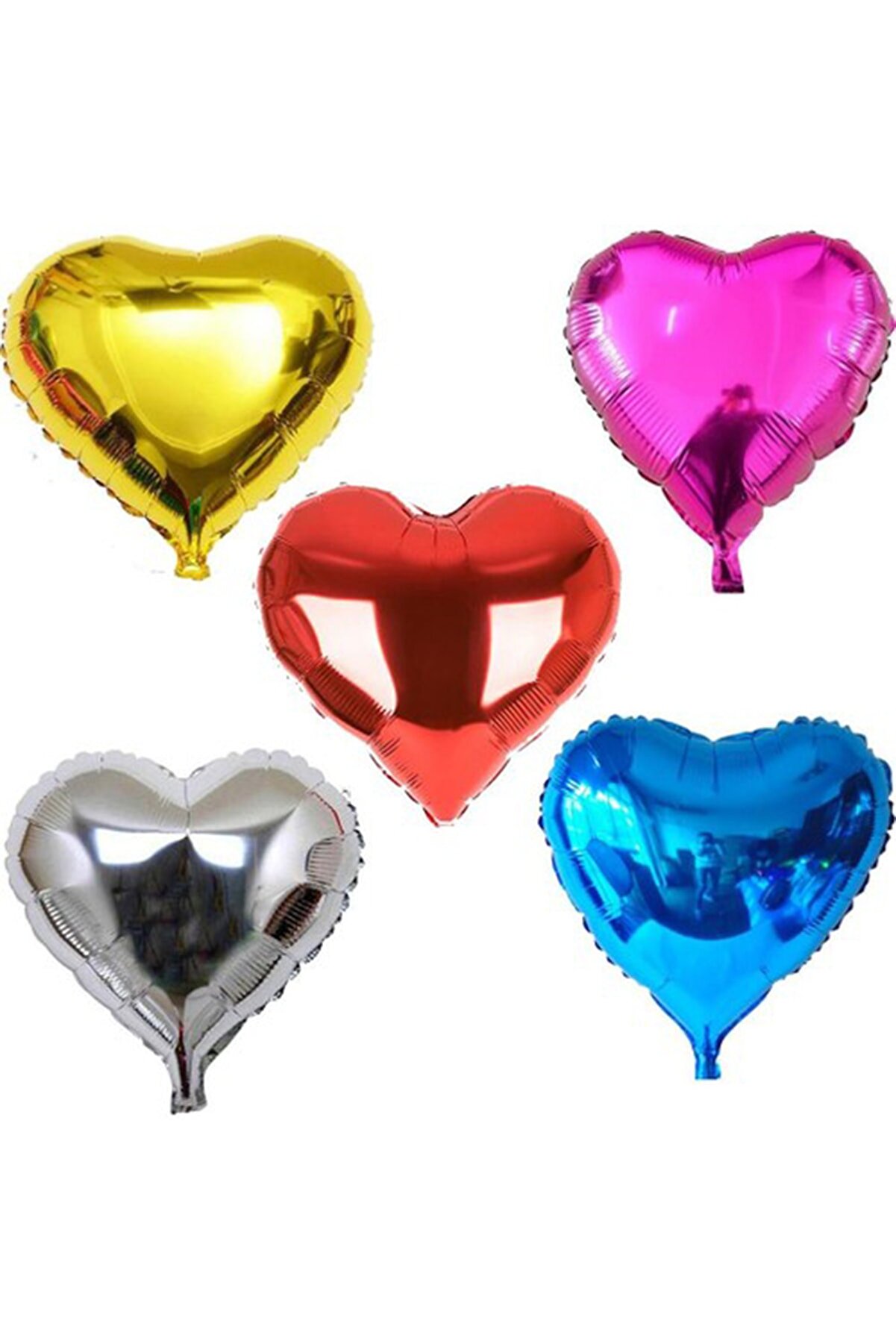 5 Adet Renkli Folyo Kalp Balon 60 cm Helyumla Uçan Sevgiliye Özel_0