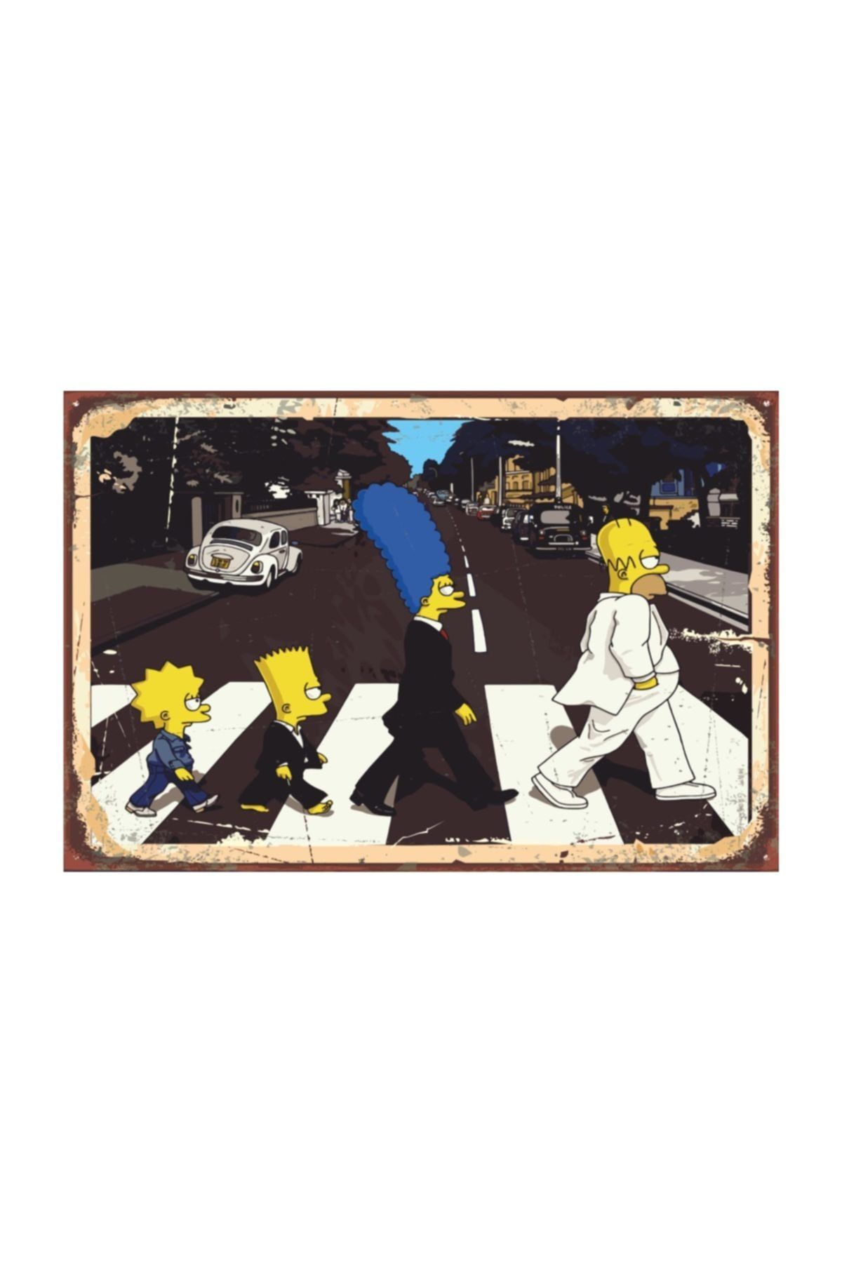 Hayat Poster Beatles Yürüyüşü Yapam Simpsonlar Retro Vintage Ahşap Poster