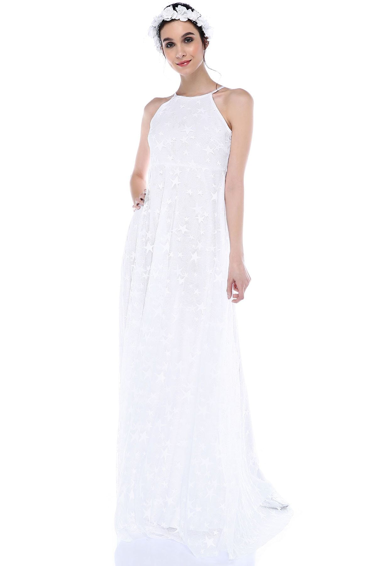 MODA LABİO Yıldızlı Tül Hamile Elbisesi Beyaz