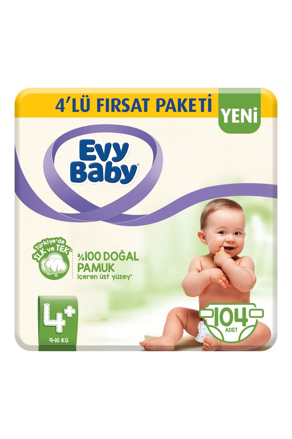 Evy Baby Bebek Bezi 4+ Beden Maxiplus 4'lü Fırsat Paketi 104 Adet Yeni