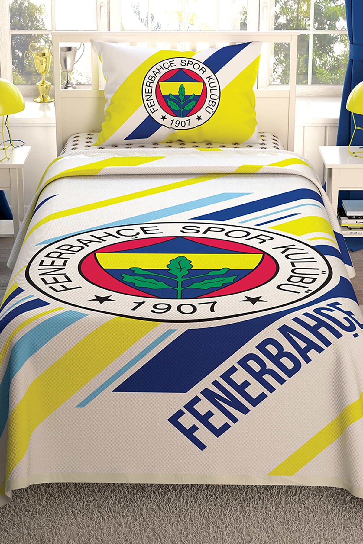 Taç Tek Kişilik Lisanslı Pike Takımı Fenerbahçe Striped
