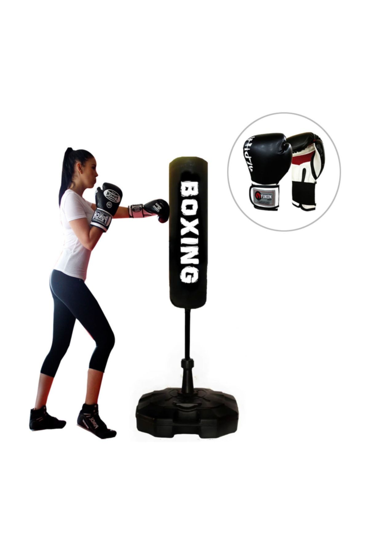 Spor Byfit 150 cm Ayaklı Yaylı Siyah Boks Vurma Standı + Boks Eldiveni