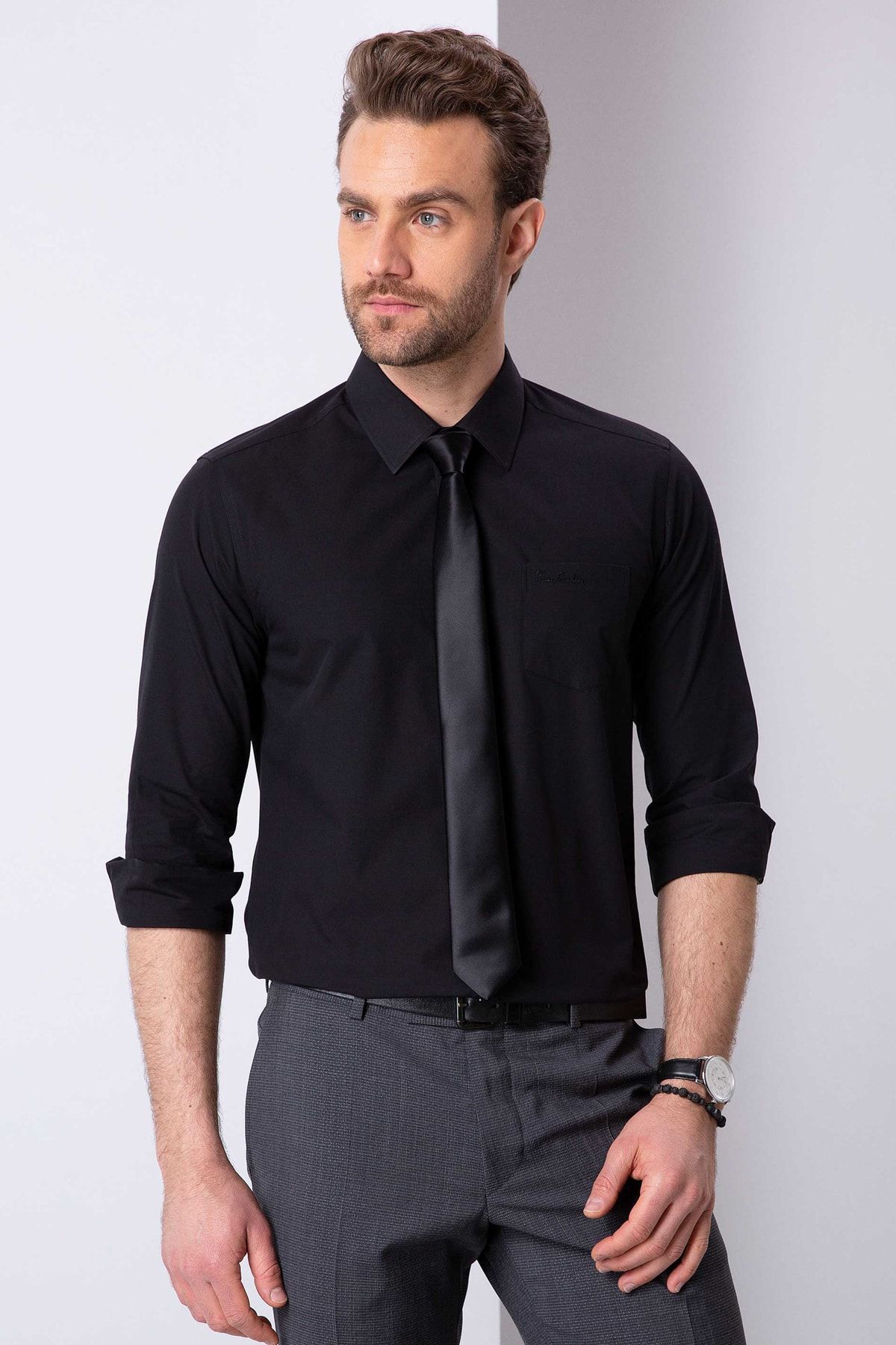 Pierre Cardin Siyah Regular Fit Basic Gömlek