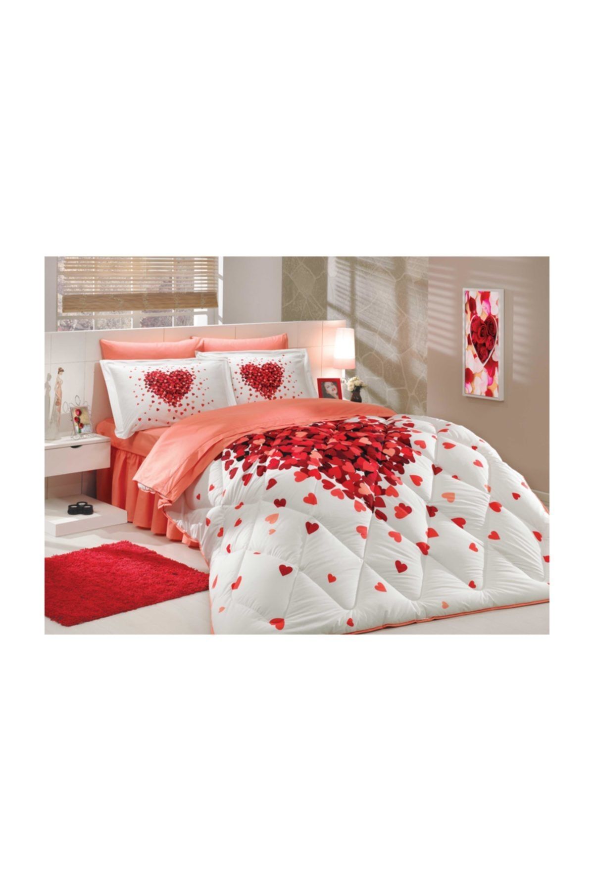 Hobby Poplin Çift Kişilik Uyku Seti Juana Kırmızı