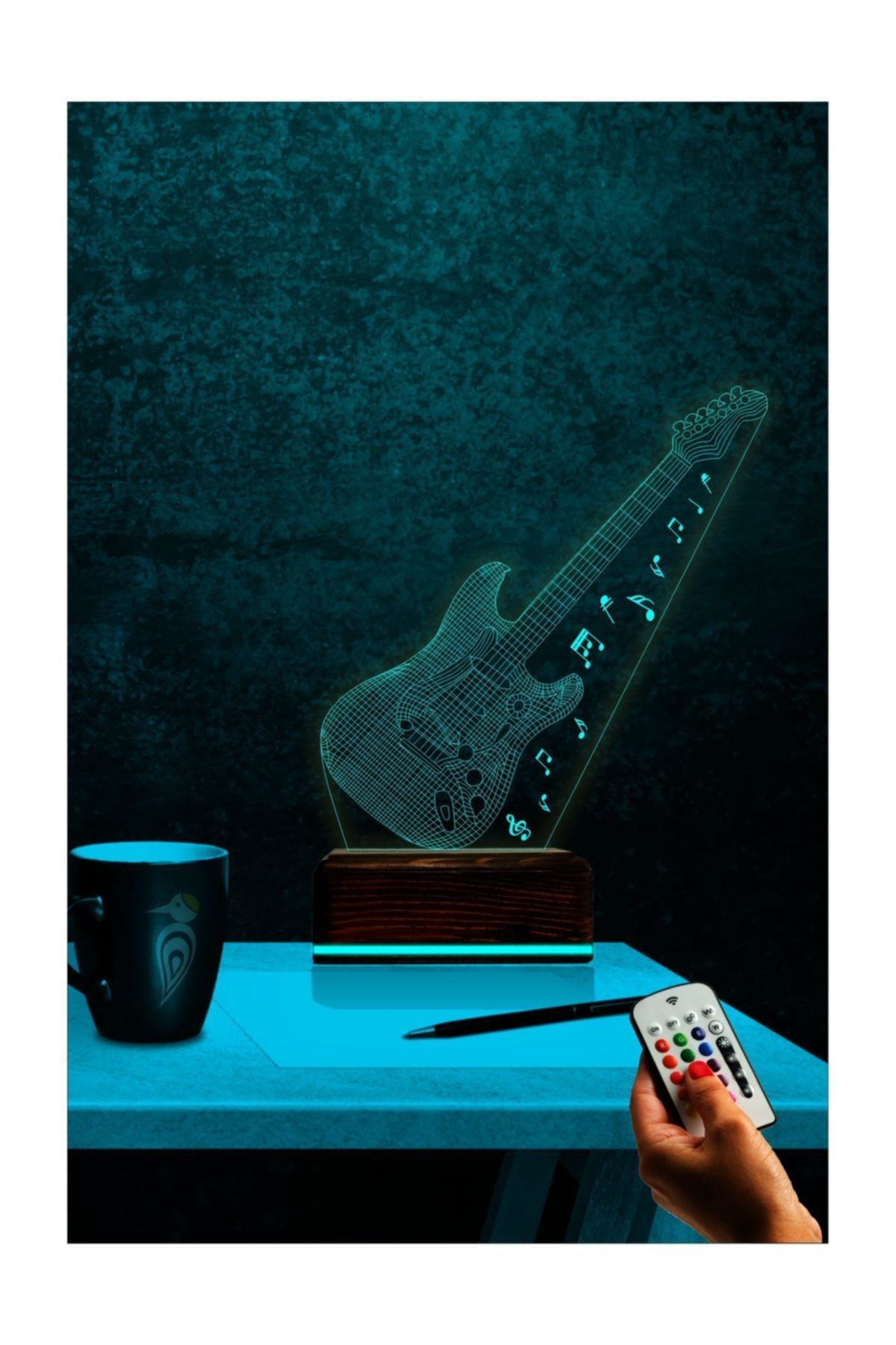 TahtaModa 3d Ilizyon Led Lamba Masa Gece Lambası 16 Renk Kumandalı Elektro Gitar Müzik