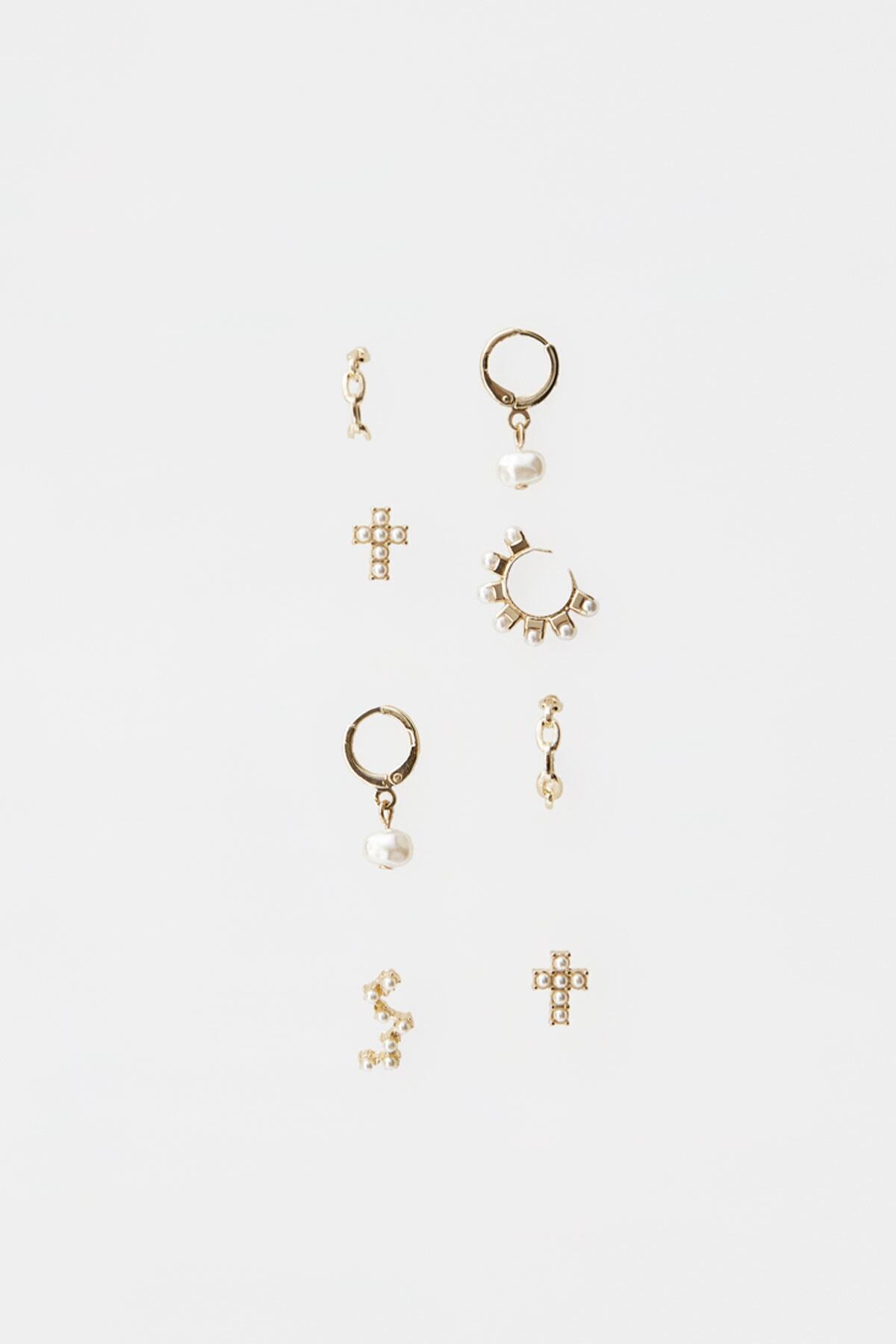 Pull & Bear Kadın Altın Rengi 5’Li Suni Inci Küpe Paketi