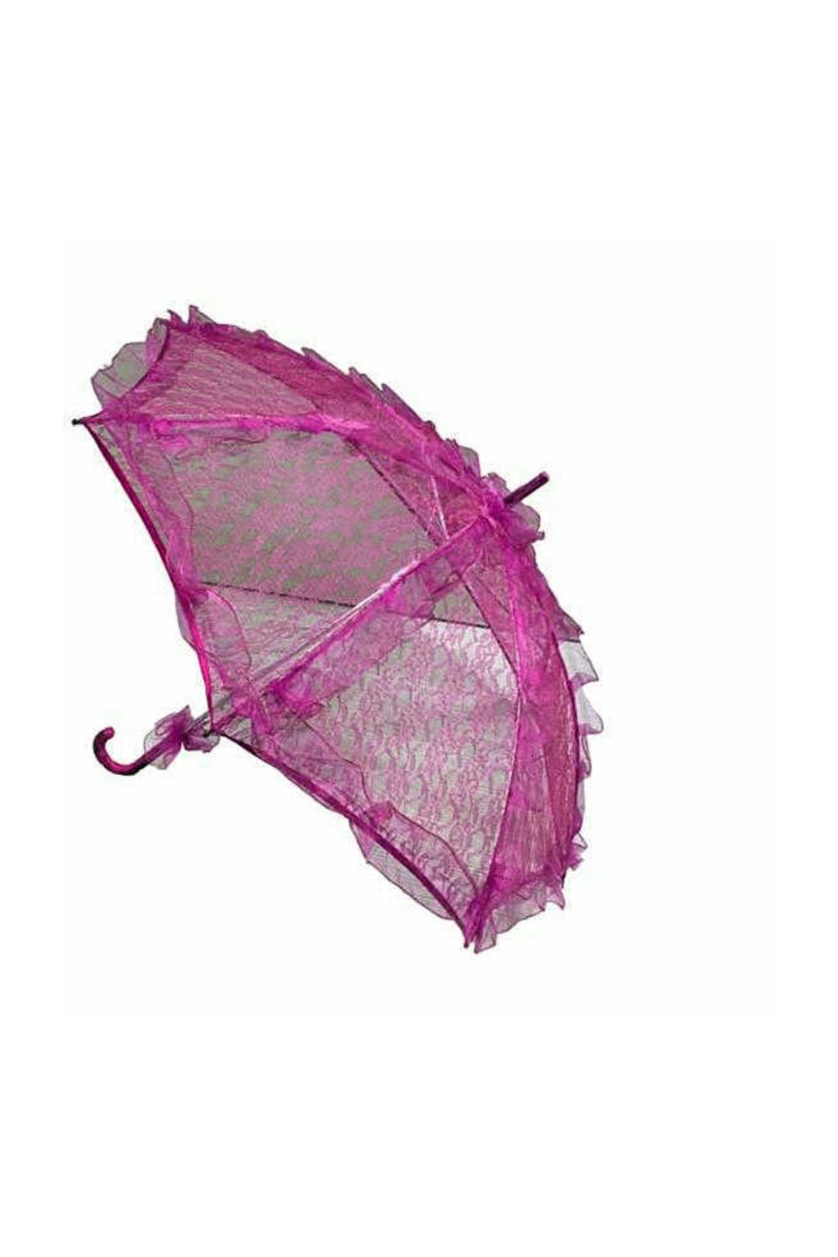 ELITETIME Dantel Gelin Şemsiyesi Dantelli Şemsiye Fuşya ( 78 cm * 75 cm )