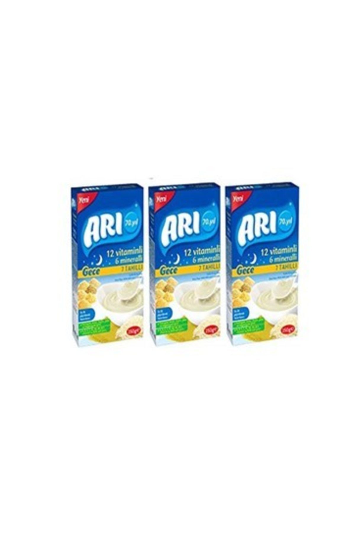 ARI 12 Vitaminlı 6 Mineralli Gece 7 Tahıllı Sütlü Pirinç Unu Bebek Maması 250 gr 3'lü Paket