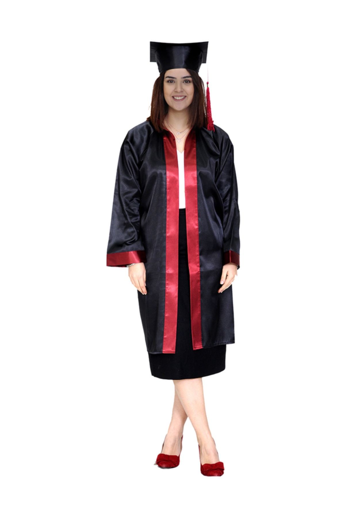 Mezuniyetshop Mezuniyet Cübbesi Lise Siyah Bordo.