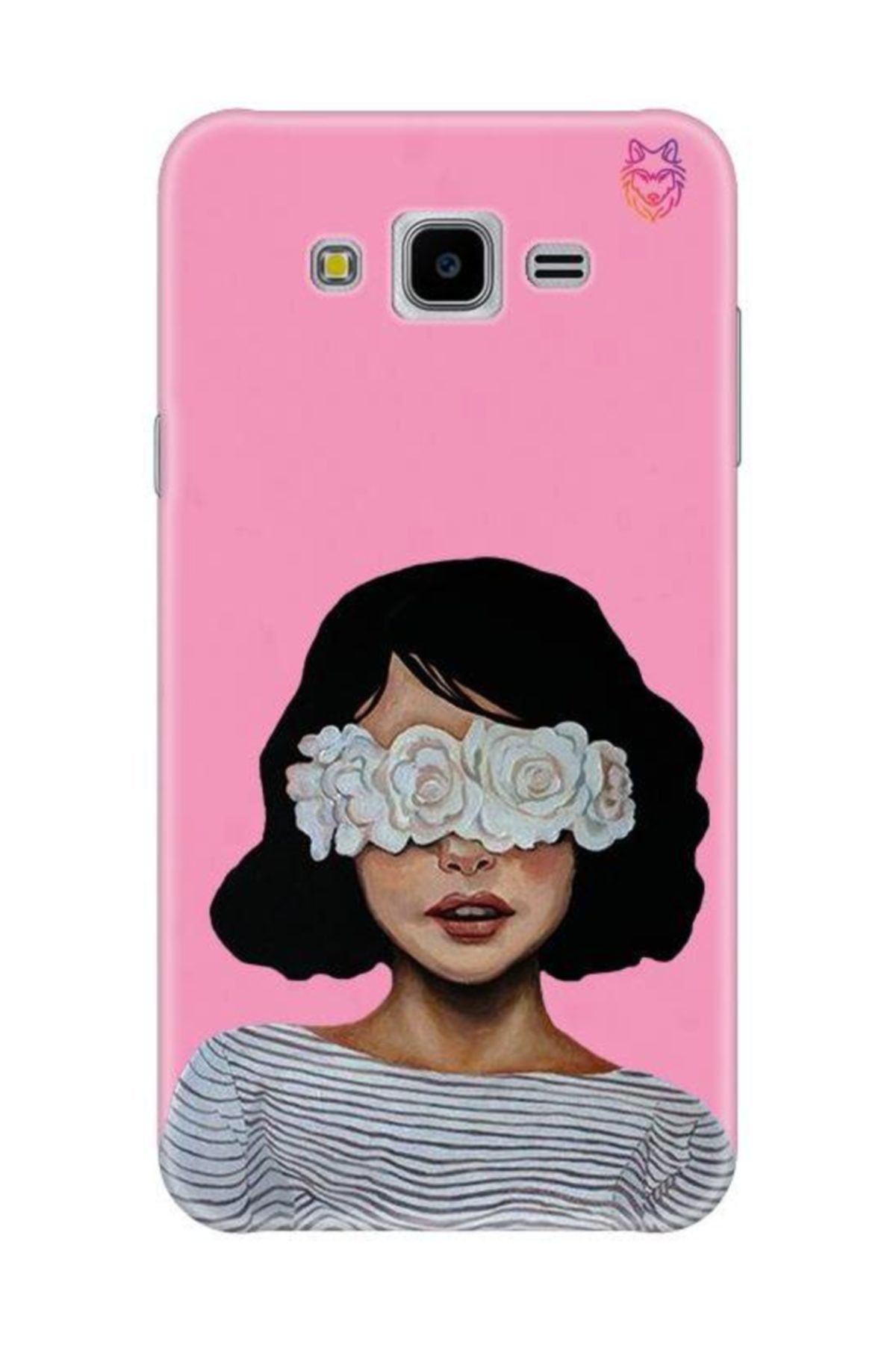 Wolf Dizayn Samsung J7 (2015) Pembe Silikon Kılıf -white Rose Girl