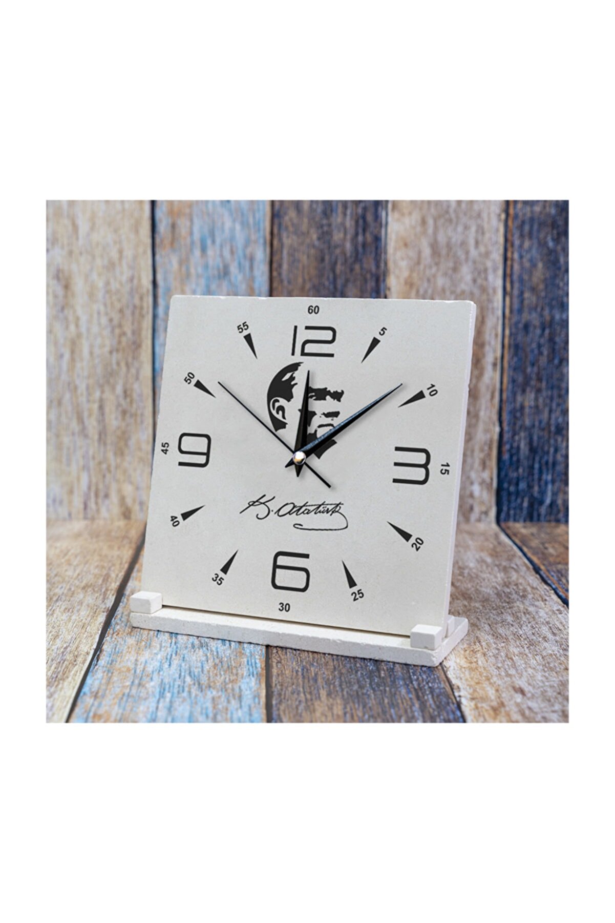 Kraftolye Atatürk Tasarımlı Hediye Doğal Taş Saat 20x20cm Ks06-1417