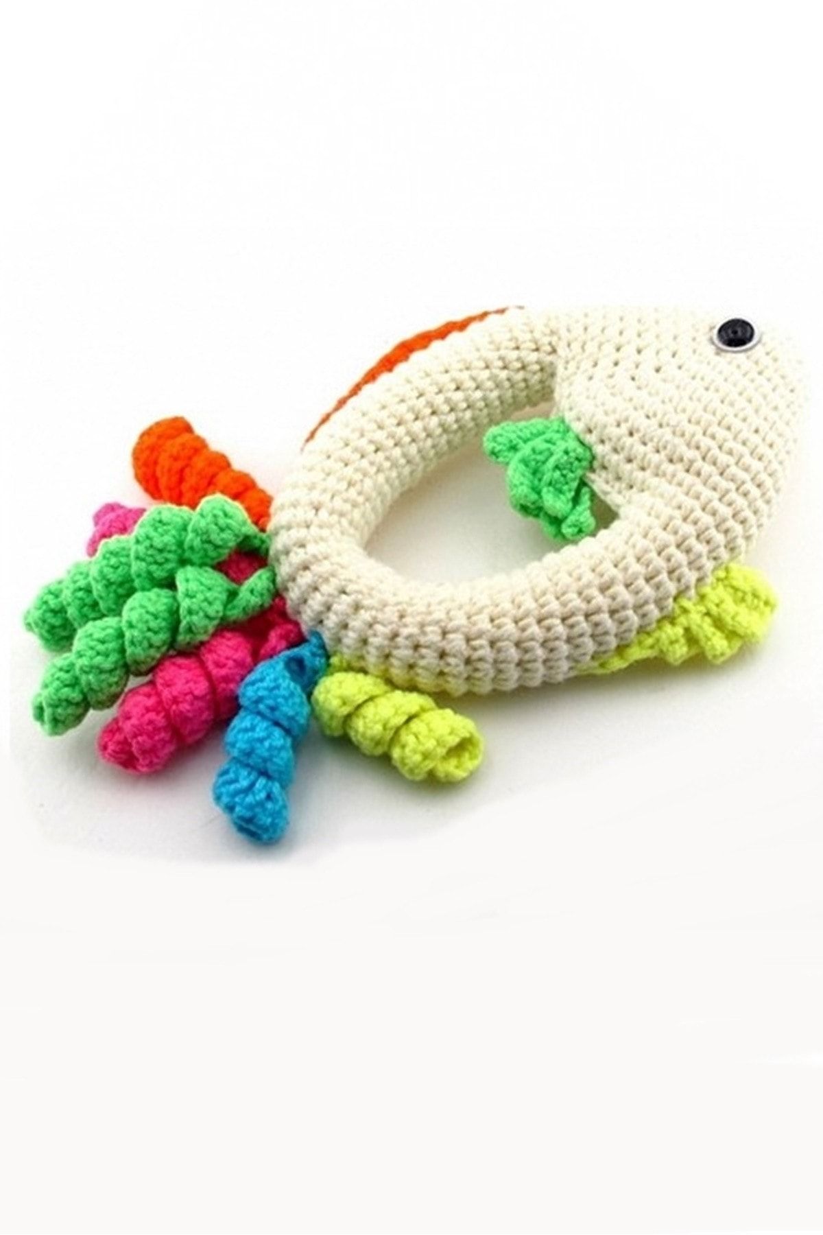 Solfera Organik Ipli El Yapımı Bebek Çıngırak Krem Rengi Balık Cg003