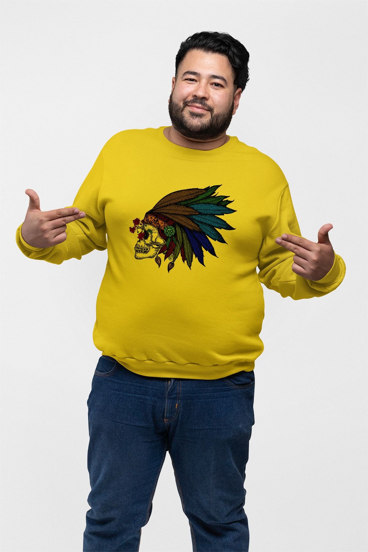 Angemiel Wear Tüy Kızıldereli Kurukafa  Sarı Erkek Sweatshirt