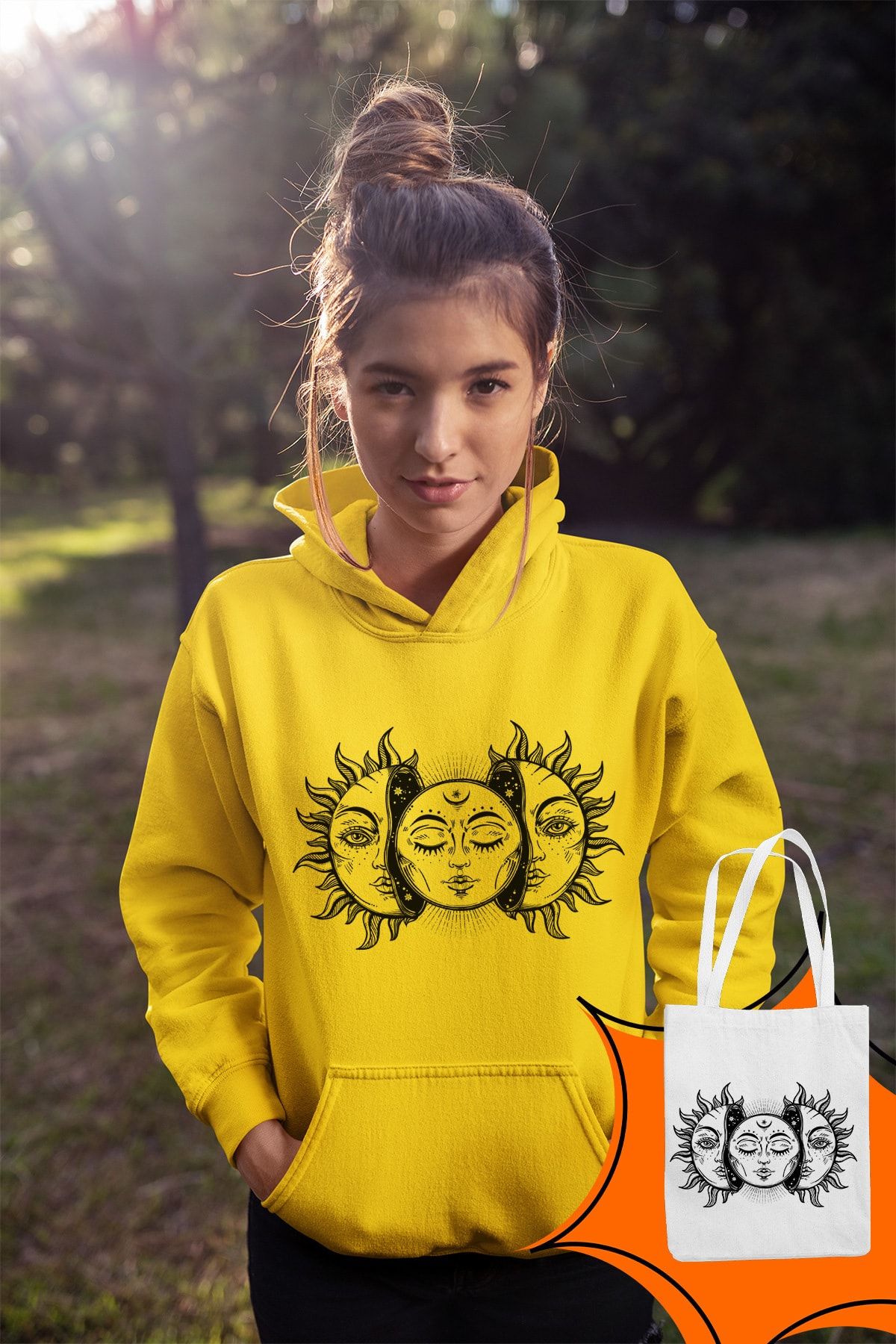 Angemiel Wear Açan Güneş Sarı Kadın Kapüşonlu Sweatshirt Çanta Kombin