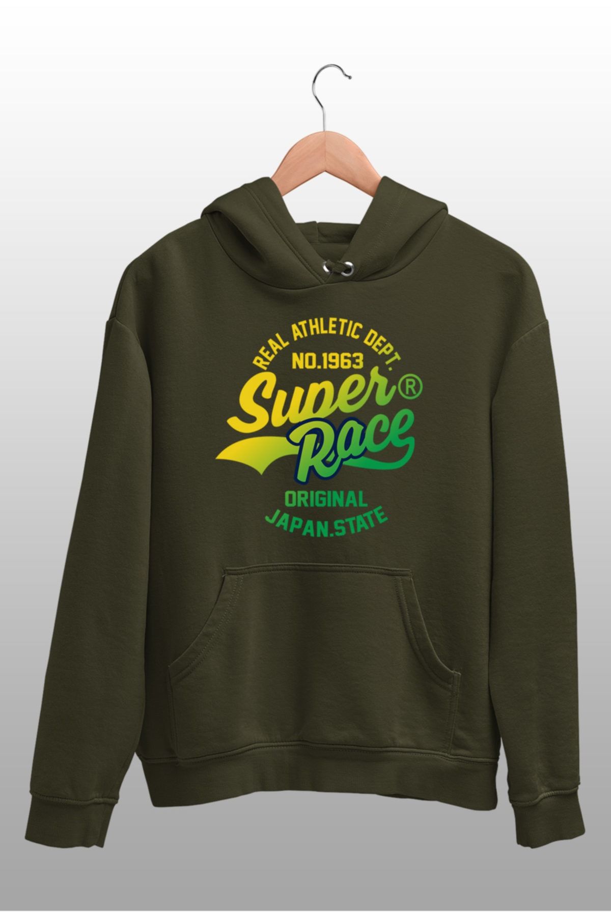 Angemiel Wear Super Race Yeşil Erkek Kapüşonlu Sweatshirt Çanta Kombin