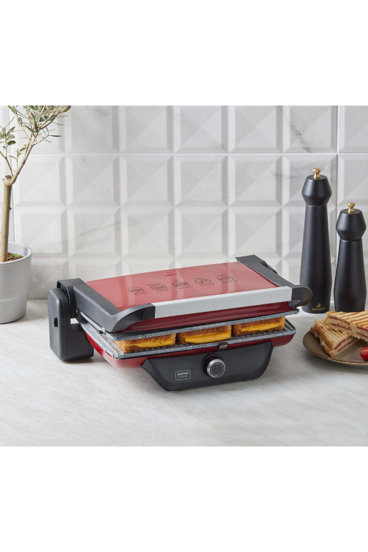Karaca Gastro Izgara ve Tost Makinesi 4 Kademeli Çıkarılabilir Plaka Premium Kırmızı