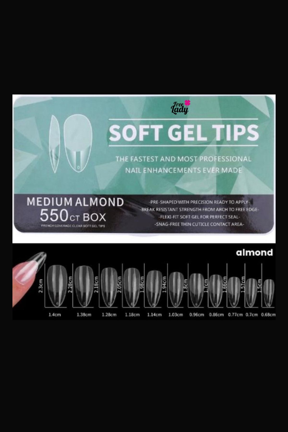 FREELADY Protez Tırnak Soft Jel Tips 550’li Medium Almond Yeni Sistem