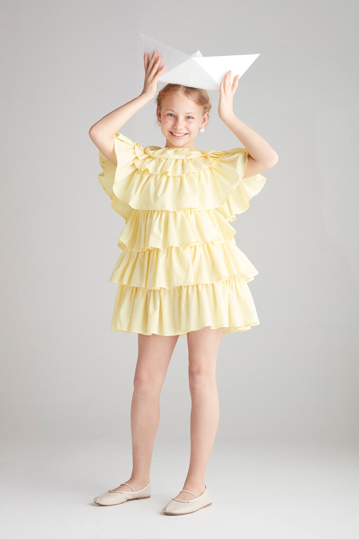 hoQuspoQus Kız Çocuk Fırfırlı Elbise - Sarı
